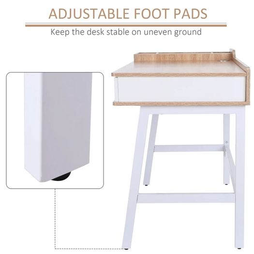 Computer Desk Compact Writing Desk with Drawer, Storage Compartments and Cable Management for Home Office and Study, Oak and White