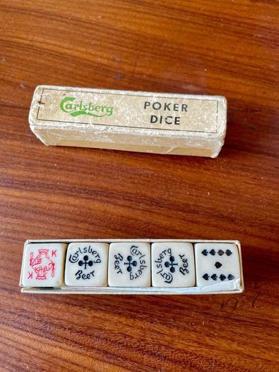 Rare Carlsberg Beer Early 20th Century Travel Poker Dice In Original Vintage Sliding Box Made in Denmark
