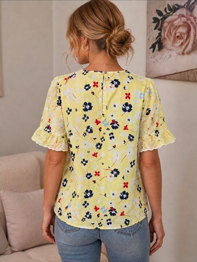 Primark Yellow Floral Broderie Top Size 10 NWT