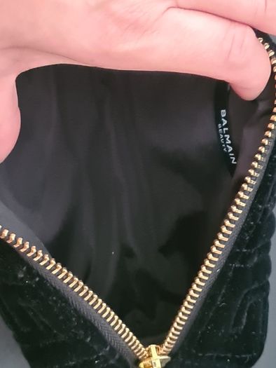 Balmain Black Quilted Velvet Cosmetic Bag, Gold Logo Luxury Pouch