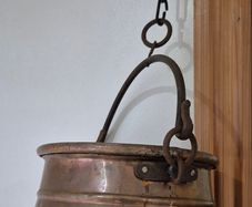 Antique Hand-Hammered Copper Cauldron Pail with Original Hanging Chain 19th Century Hearth Ware