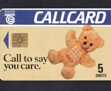 1990 Ireland 5 Unit Teddy Bear College Green Address (Gemplus GEM1) Call Card Used. Telecom Eireann card number 1022.