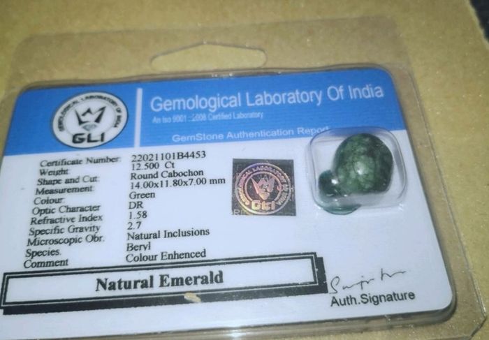 11.5ct Natural Emerald with certificate