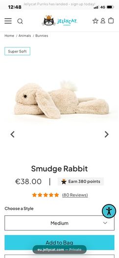 New JELLYCAT Medium Smudge Rabbit