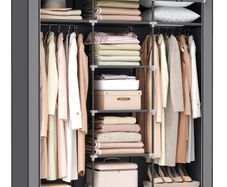 SONGMICS Canvas Wardrobe Bedroom Furniture Cupboard Clothes Storage Organiser Gray 175 x 150 x 45 cm RYG12G, Gery