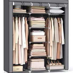 SONGMICS Canvas Wardrobe Bedroom Furniture Cupboard Clothes Storage Organiser Gray 175 x 150 x 45 cm RYG12G, Gery