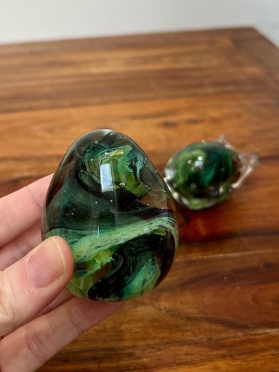 2 Vintage Hand- blown Glass Paperweights
