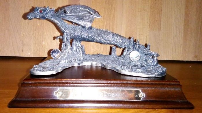 Metal Dragon Figure with Crystals - THE FLYING DRAGON - With Plinth - Boxed