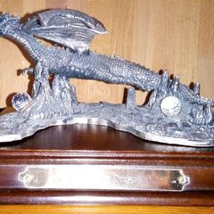 Metal Dragon Figure with Crystals - THE FLYING DRAGON - With Plinth - Boxed