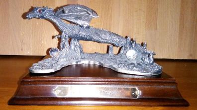 Metal Dragon Figure with Crystals - THE FLYING DRAGON - With Plinth - Boxed