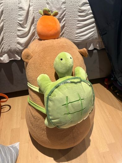 Giant Capybara Plush Toy with Turtle Backpack & Orange