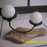 Brand new Hand Made Cast Iron Candle holders on wooden hand carved base - 2 New Candles included Image 2