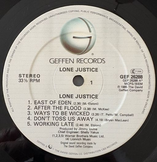 Lone Justice LP featuring Maria McKee on vocals. Record professionally cleaned and plays like new - cover is in nice shape. With original printed insert.  Cheaper than a Temple Bar pint. Bargain!