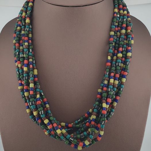 Antique African Style MultiColor 4-5.5mm Glass Beads Necklace Strand