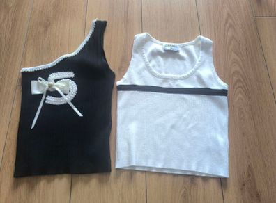 Bundle of 2 Chic Black & White Knit Tops Size S