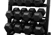 5-25 kg Hex Rubber Dumbells Pack +  Dumbell Rack