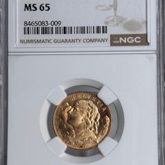 1930B Switzerland G20 Francs Gold Coin MS65