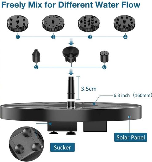 Solar Fountain 2.5W Solar Water Fountain with Solar Panel Solar Pond Pupme with 6 Fountain Nozzles Solar Floating Fountain Pump for the Garden, Bird Bath, Fish Tank (FREE POSTAGE)