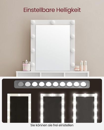LED Dressing Table with Mirror and Bulbs Cosmetic Table with 2 Drawers and 3 Open Compartments