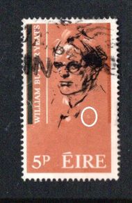 1965 Ireland Centenary of the Birth of William Butler Yeats Commemorative Stamp error "collar retouch" used.