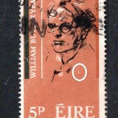1965 Ireland Centenary of the Birth of William Butler Yeats Commemorative Stamp error "collar retouch" used.