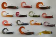 No#20 - New - Set of 14pcs mix colour Mini soft lures 5cm and 7cm on jig heads No 1/0 and 2/0 - Pike Perch Trout Salmon Bass Cod Pollock