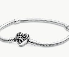 Pandora Moments Family Tree Heart Clasp Snake Chain Bracelet Size 20cm New