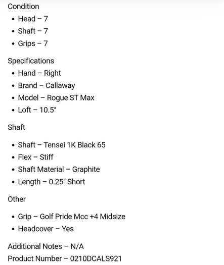 Callaway Rogue ST Max Driver / 10.5 Degree / Tensei 1K Black 65 Stiff