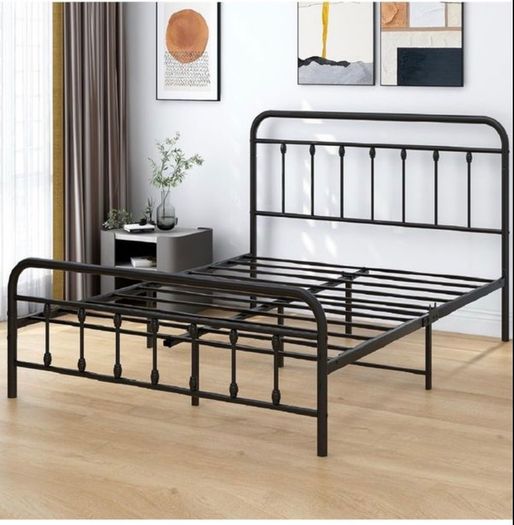 King Size Bed Frame with Headboard and Footboard/Under Bed Storage, Metal Bed Frames King Size Mattress Base No Box Spring Needed, Enhanced Support Noise Free, Black