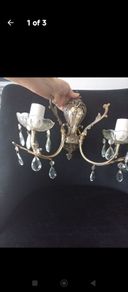 Pair of crystal and brass wall lights