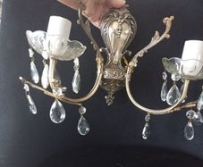 Pair of crystal and brass wall lights