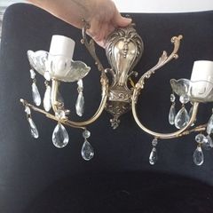 Pair of crystal and brass wall lights