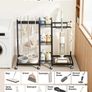 Heavy-Duty Metal Broom Holder & Cleaning Organizer with Wheels, Mop Hanger and Storage Rack, Black Steel Utility Cart Image 5