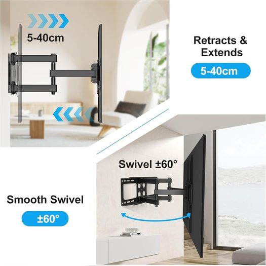 TV Wall Mount Bracket for 26-70 Inch, Swivels Tilts Extends Double Arm, Holds up to 45kg, VESA