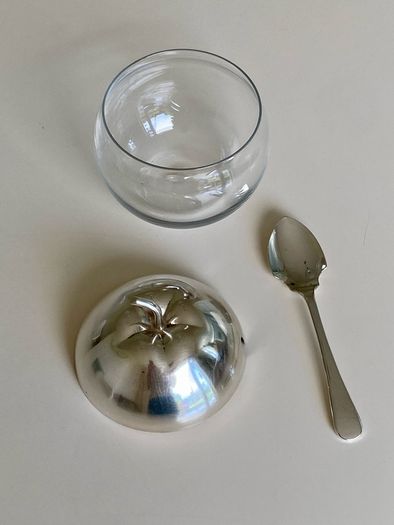 Silver and glass apple jar
