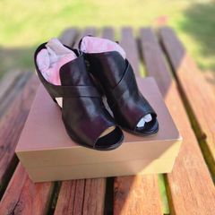 Bruno Premi Black Leather Heeled Sandals, Size EU37, UK4, AV