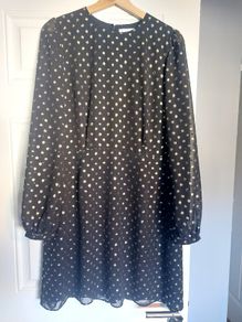 Warehouse dress, black with gold polka dots
