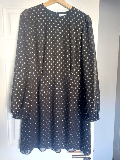 Warehouse dress, black with gold polka dots