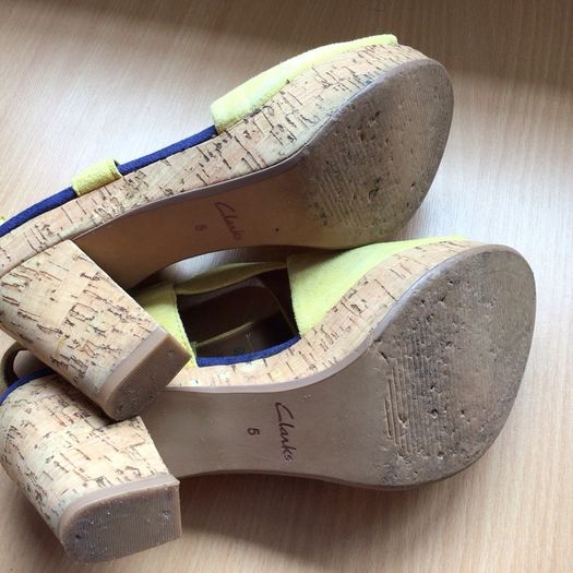 Ladies Clarks Yellow suede High heel Sandals size 5