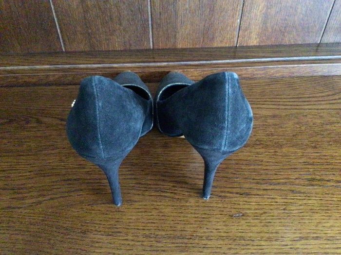 Bourbon Amy Humberman black suede and gold leather high heel court shoes size 5 eu 38