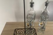 Reduced Set of tall oil and vinegar bottles in stand