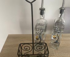 Reduced Set of tall oil and vinegar bottles in stand