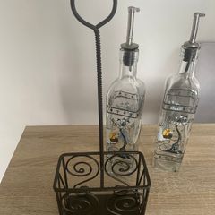 Reduced Set of tall oil and vinegar bottles in stand