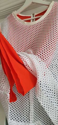 SANDRO Paris White Mesh and Coral layered top Sz 3 (Fit 10-12UK) - Rrp 175 (New)