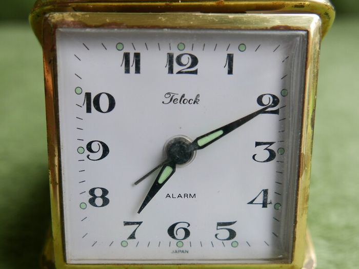 Vintage Telock Japanese Travel Alarm Clock With Original Case Mechanical Wind-Up, working
