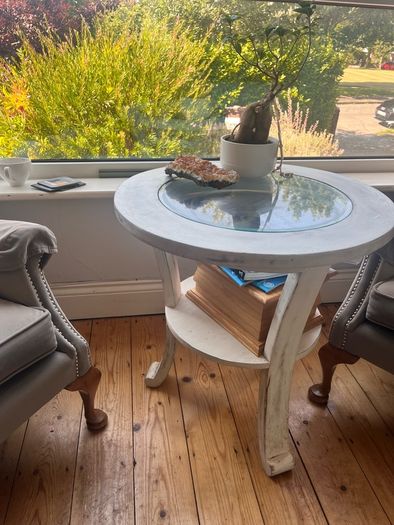 Solid wood white distressed accent/side  table