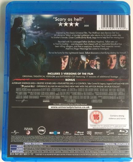 The Wolfman [2010] Anthony Hopkins, Emily Blunt & Hugo Weaving [Blu-ray Movie]