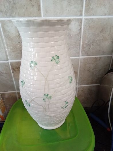 Belleek shamrock vase  basketweave