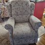 2 Floral Armchairs  (1 is a recliner) & Matching Footstool / Ottoman Image 4
