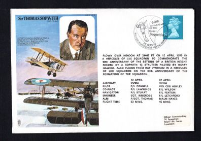 1976 Great Britain Illustrated Cover Commemorating 60th Anniversary of the Great Sopwith tying 6 1/2d Machin Definitive Stamp